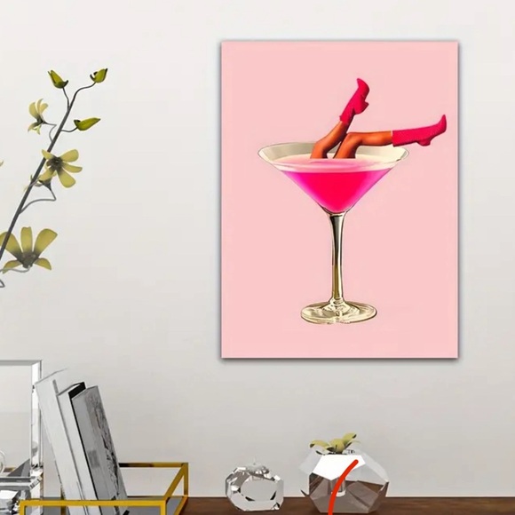 Vintage Pink Rétro Cocktail Canvas Aesthetic Poster 🌟 - Picture 1 of 3